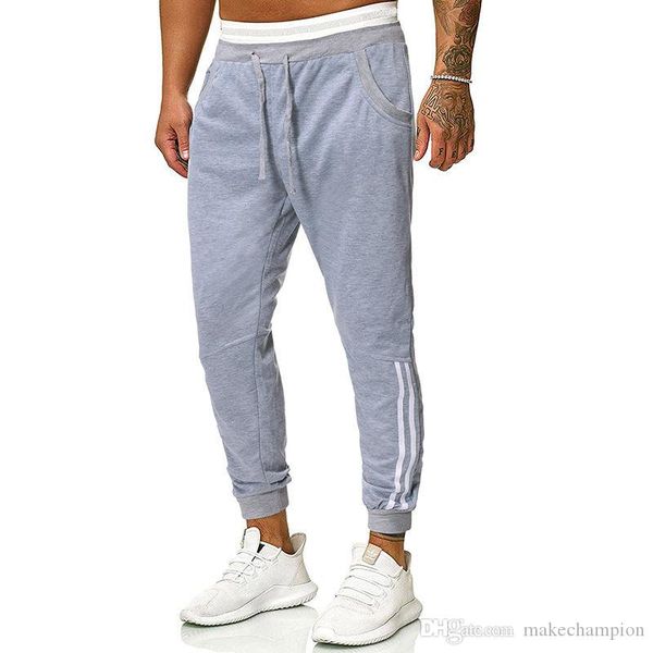 

gray color mens sport pants ribbon panelled fashion designer drawstring mens trousers striped printed casual mens clothing, Black