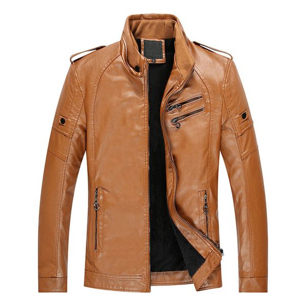 

fashion men's autumn winter coat jacket vintage zipper stand collar solid imitation leather long sleeve mens coats veste homme, Black;brown
