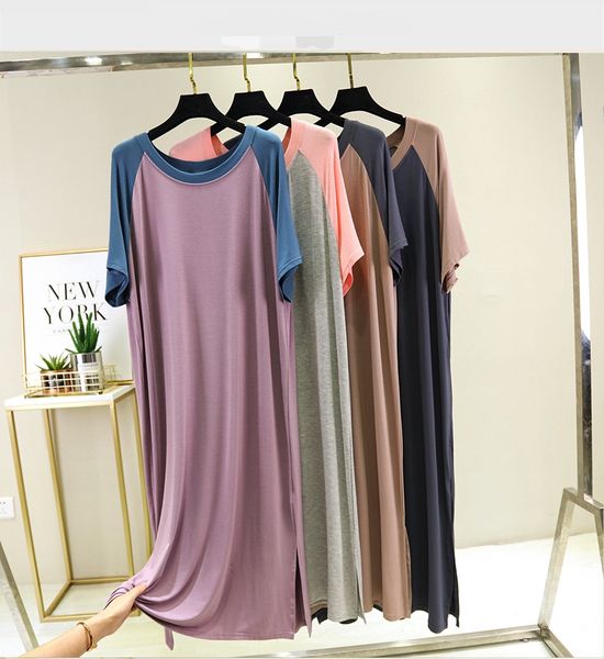 

круглый воротник свободно большие ярдов nightgown тонкого платья с короткими рукавами платья, Black;gray