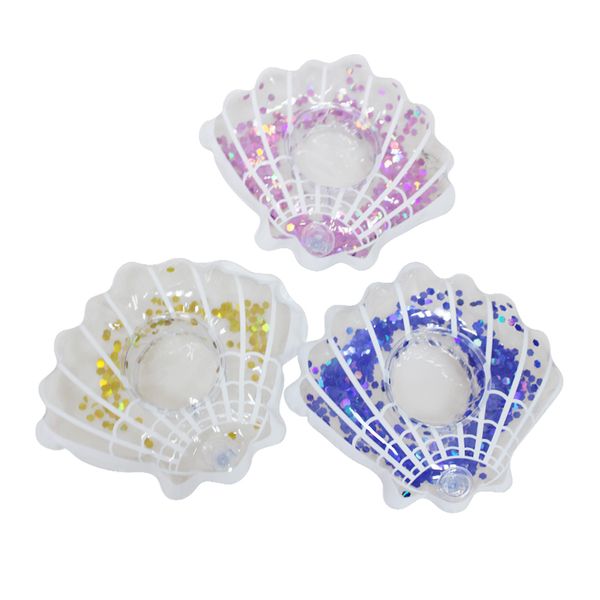 

glitter shell inflatable water floating coke cup holder drink coasters mini funny toy cell phone beverage pool accessories