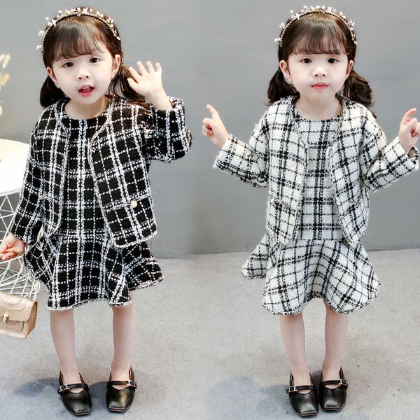 

kids outfits baby clothing sets for girls autumn coats +dress 2 pieces t200414, White