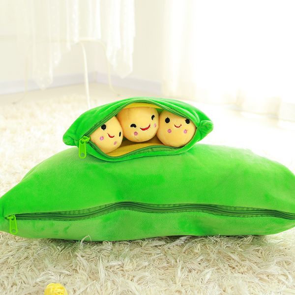 

children kids cute pods pea shape stuffed plant doll 3 beans with cloth case creative soft hold pillow travel pregnant home toy