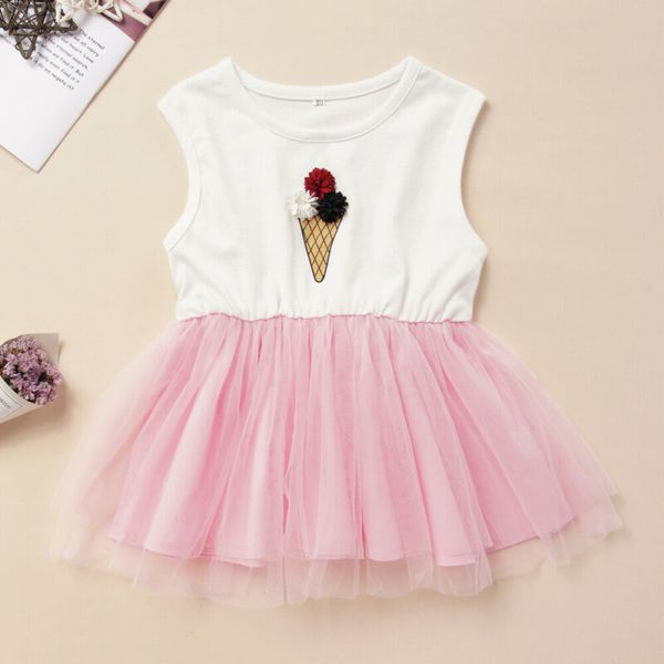 

мода милые новорожденные девушки мороженое печати платье девушки принцесса рукавов сетки пачка лоскутное платье гирс сарафан без рукавов, Red;yellow