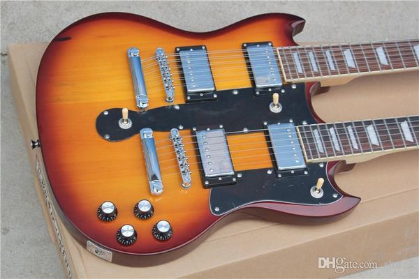 

ree shipping factory custom new double neck sunburst 6/12 strings electric guitar