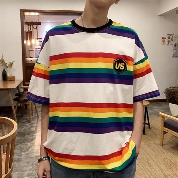 

красочные полосатый mens us tshirts printed черный сыпучие tops радуга o шеи пятую sleeve mens тройники, White;black