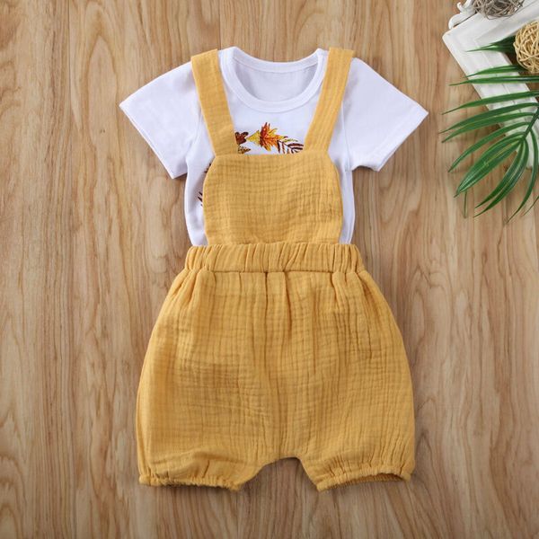 

au newborn baby girl kids t-shirt romper + strap pants outfits clothes sets, White