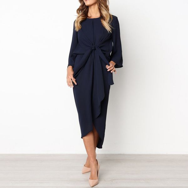 

2018 fashion summer dress female womens daily solid irregular hem bow tie evening party fashion club midi dress robe vestidos, Black;gray