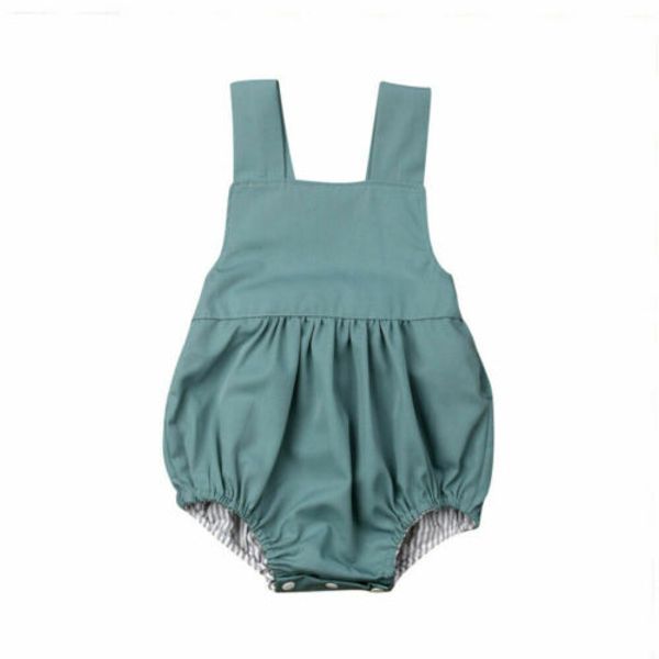 

newborn infant baby toddler girl bodysuit sling sleeveless jumpsuit casual playsuit one-piece outfits summer baby clothes 0-18m, Blue