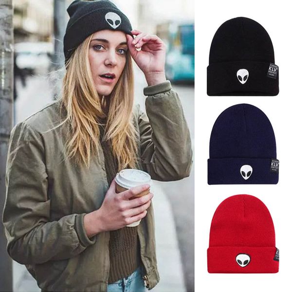 

2019 new autumn winter hat women solid color alien pattern knitted hat wool soft cap men women hats gifts 20*20cm