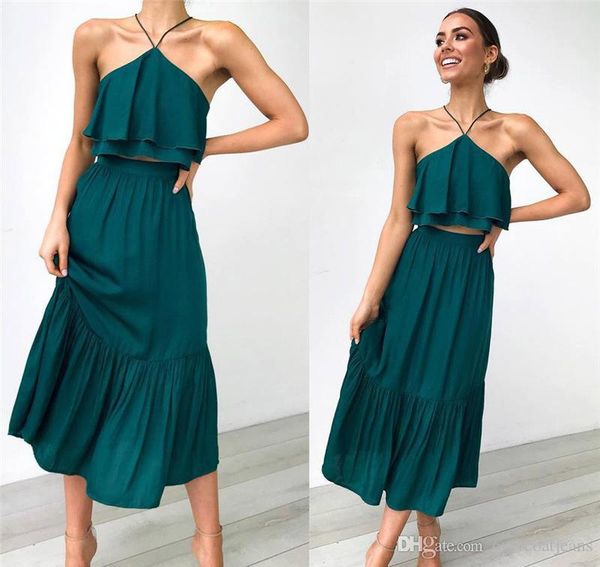 

дизайнер одежда женщин 2019 sexy с плеча холтер ruffles maxi платье из двух частей повседневный рукавов без бретелек женщины элегантные летн, Black;gray