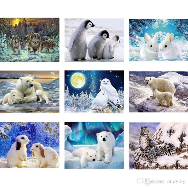 

5d full diamond embroidery animal rabbit diy diamond mosaic painting pasted pictures round drill northern lights baby polar bear