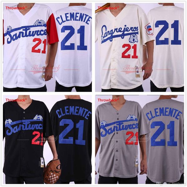 

Roberto Clemente Santurce Crabbers Jersey Baseball Home Away Cream Black Grey White Button Down