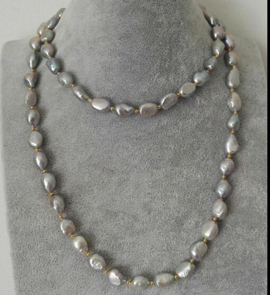 

2 rows 9mm 11mm gray baroque freshwater pearl gold beads mixed necklace woman jewelry 43cm 17'' 50cm 20, Golden;silver