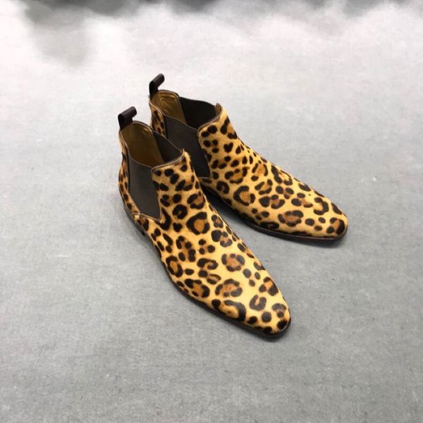 

2019 new platform booties designer ankl boots australia leather fashion men leopard print genuine leather half boots flat bottom, Black
