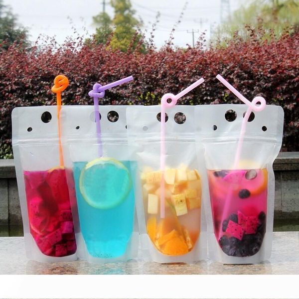 

500ml drink pouches bags frosted zipper stand-up plastic drinking bag with straw with holder reclosable heat-proof