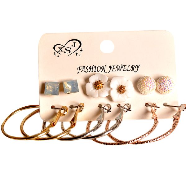 

new fashion women jewelry wholesale girls party pearl earrings beautiful mix-and-match 6 pairs/set earrings gift agency shipping, Golden;silver