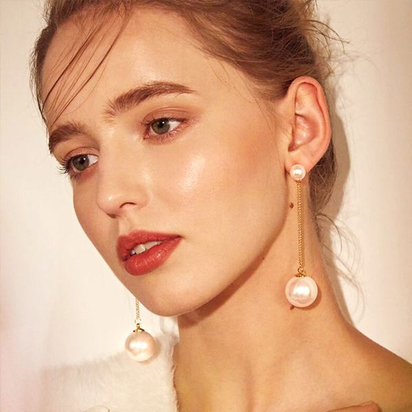 

2019 fashion earrings gold drop earrings for women big round simulated pearl earring brincos ethnic vintage jewelry, Silver