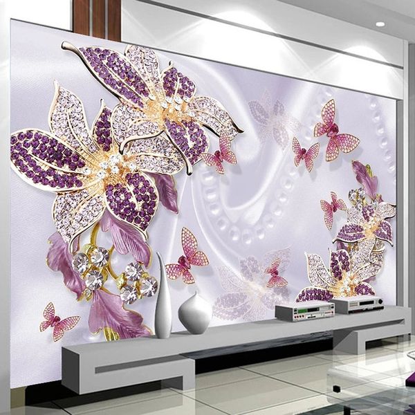 

custom p wallpaper european style 3d wallpaper purple jewelry flower murals living room bedroom background wall decor