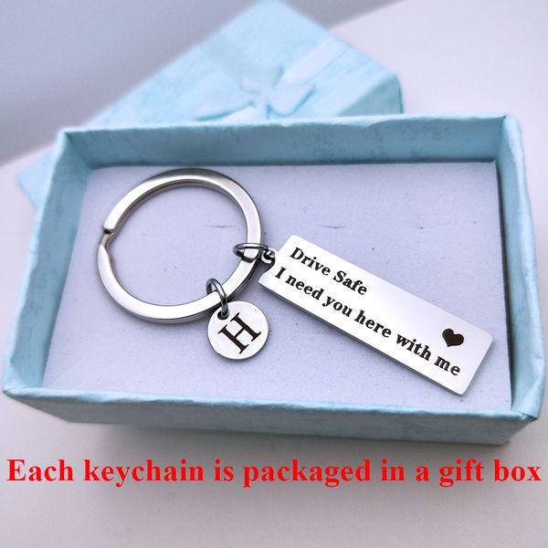 

engraved drive safe a-z 26 initial letters keyring titanium mirror keychain for couples women men boyfriend husband gift key fob, Silver