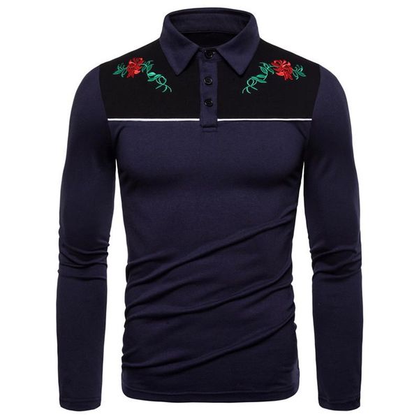 

2020 spring embroidery mens polo fashion designer lapel neck shirt casual panelled long sleeve mens polo, White;black