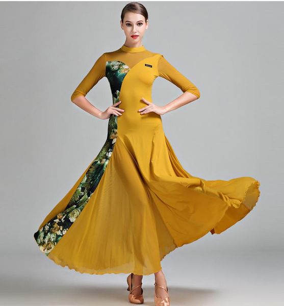 

woman ballroom dance suit female waltz dress standard ball dance costumes tango rumba uniforms printing full-skirted dress s7011, Black;red