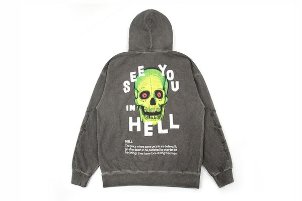 

arnodefrance skulls see you printed hoodies vintage distressed men women hoodies sweatshirts oversized men pullovers, Black
