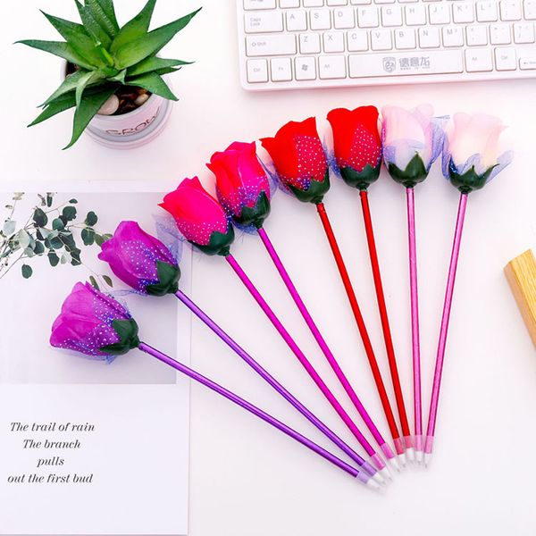 

simulation rose ballpoint pen cute 0.5mm blue ink flower ball pens promotion gift school writing supplies, Blue;orange