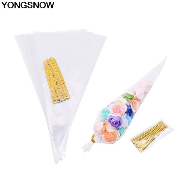 

50pcs/set transparent cone candy bag diy wedding birthday party sweet cellophane organza pouches decoration storage bags