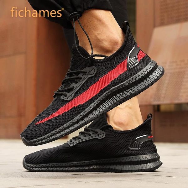 

men shoes sneakers flat male casual shoes breathable confort stretch febric mesh sports men's korean-style trendy, Black