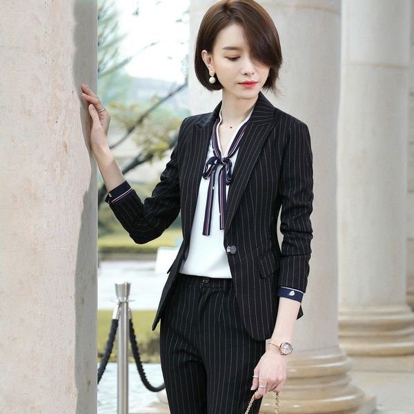 

work dresses ladies blazer and skirt set women's suit 2 piece stripe business blazers slim long sleeve office uniform designs women, White;black