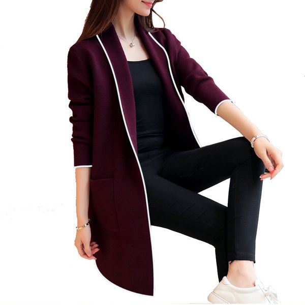 

large size wild long sleeves solid color sweater women's jacket 2019 spring and autumn new fashion cardigan solid color sweater, Tan;black