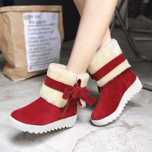 

butterfly-knot ankle boots for women round toe fashion patchwork plus velvet snow boots woman shoes non-slip winter women, Black
