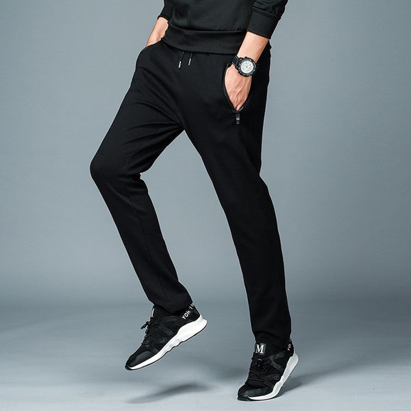 

mrmt 2018 brand new style men's casual self-cultivation trousers pants pure color knitted pants for male trousers, Black