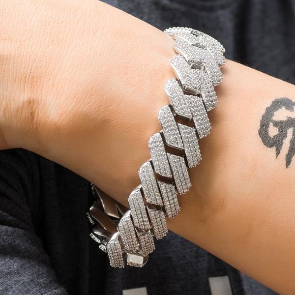 

19mm prong cuban link bracelet full iced out bling hip hop dad jewelry, Black