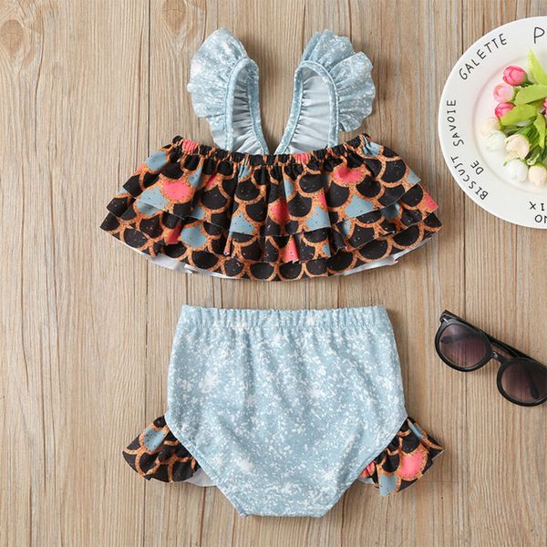

summer kids girl bikini set 2020 summer fish scale +shorts outfits swimwear beach bathing suit two piece swimming costume
