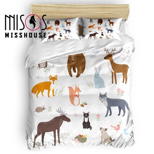 

misshouse cartoon wild animals zoo cute duvet cover set bed sheets comforter cover pillowcases 4pcs bedding sets