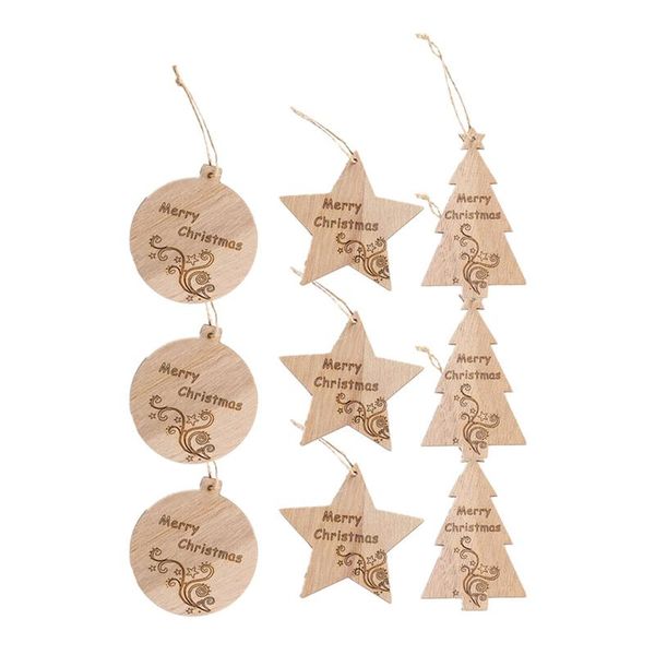 

9/21pcs adorable christmas tree pendant wood chip hanging ornaments wooden crafts for decoration