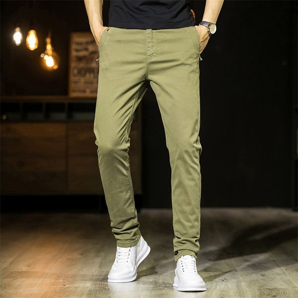 

men's pants 2021 spring autumn men casual cotton khaki full length long straight slim fit trousers, Black