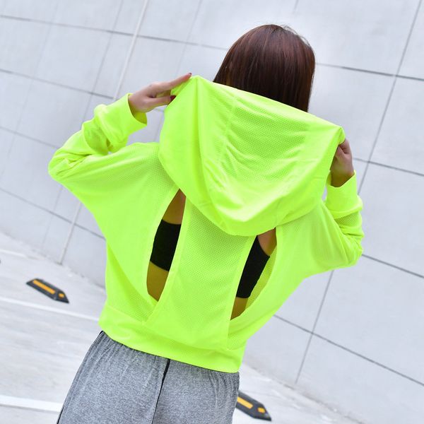 

Gym Gray Mesh Long Sleeve Hoody Fitness Sports Lace Crop Breathabl cool Tops Women casual Jerseys Sportswear Hoodies Sweatshirts, Yellow
