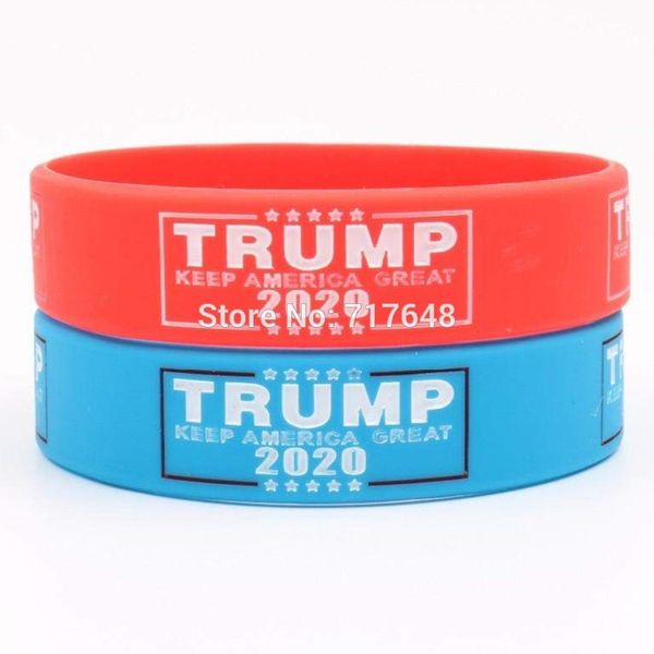 

100pcs trump 2020 blue red wristband silicone bracelets by epacket a, White