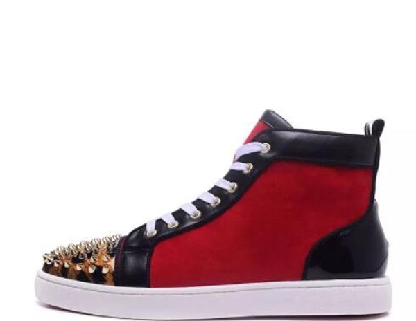 

2019 new mens casual shoes red suede leopard leather red bottom with spikes high lace-up luxury new flats sneaker fashion, Black