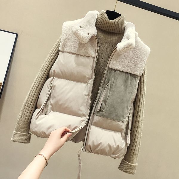 

women down cotton vest autumn winter vests brand new stitched lamb wool coats & jackets sleeveless jacket ladies outerwear, Black;white