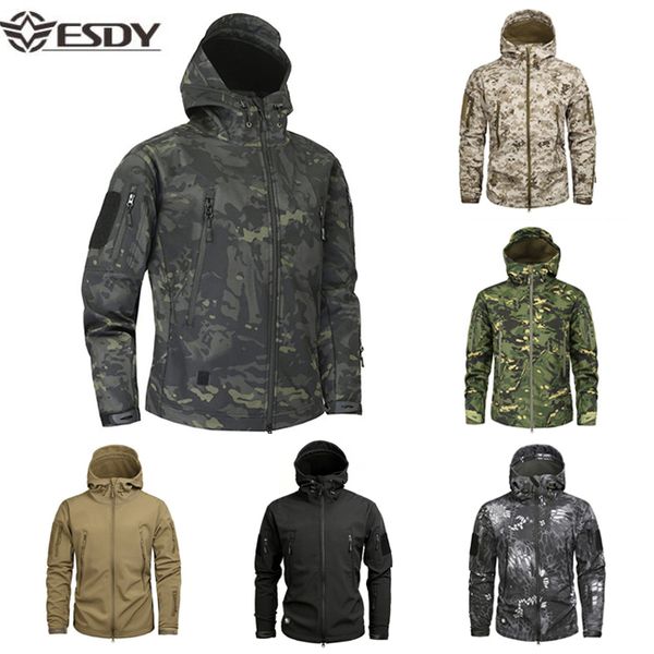 

outdoor sport softshell tad tactical jacket sets men camouflage hunting clothes coats for camping hiking hooded jacket, Blue;black