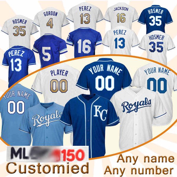 

kansas city jerseys royals custom 4 alex gordon 35 eric hosmer baseball jersey 16 bo jackson 13 salvador perez 5 george brett baseball, Blue;black