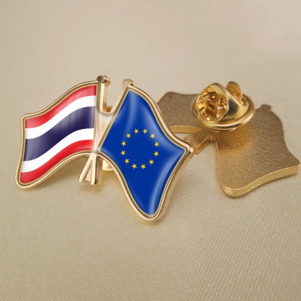 

european union and thailand crossed double friendship flags lapel pins, Gray