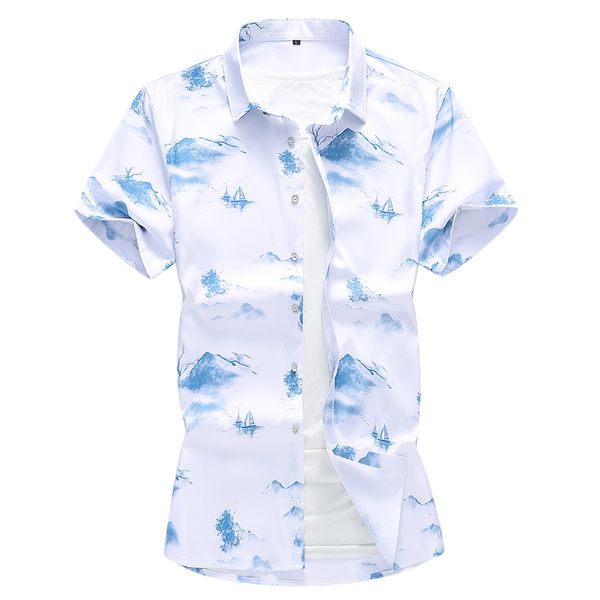 

men's casual shirts summer mens short-sleeved shirt large size 7xl flower men chinese style fashion camisa masculina, White;black