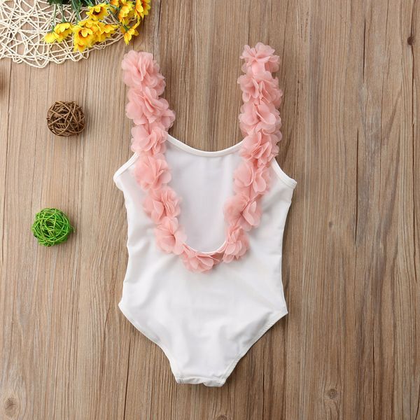 

pudcoco baby girl set flower strap bathing backless swimsuit swimwear, White