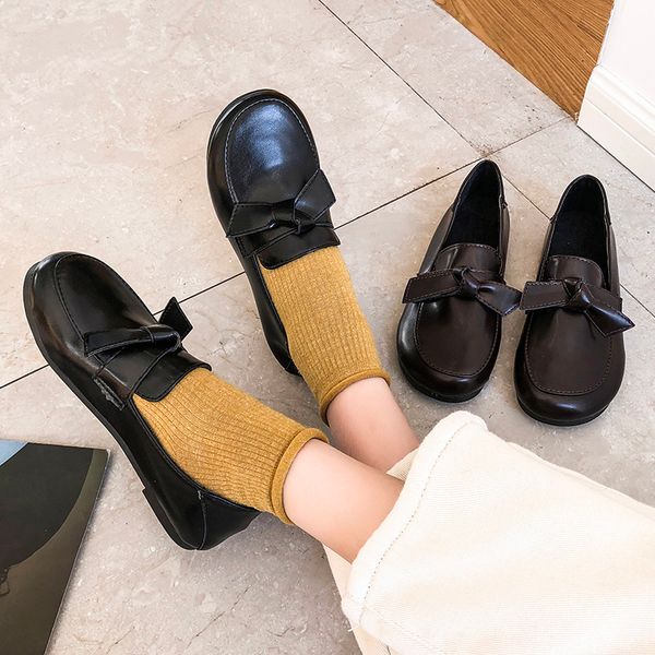 

shoes woman 2019 all-match oxfords women's low heels female footwear bow-knot round toe british style casual sneaker new, Black