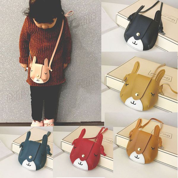

baby kid girl princess leather handbag cross body messenger satchel bags cute little dog 3d ears coin purses kids gift, White