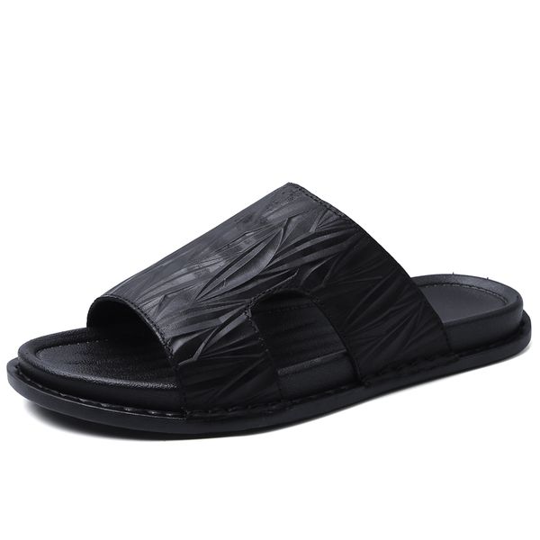 

men flip flops sandals new arrival fashion summer men leather shoes casual sandalias beach shoes design men's sandals, Black